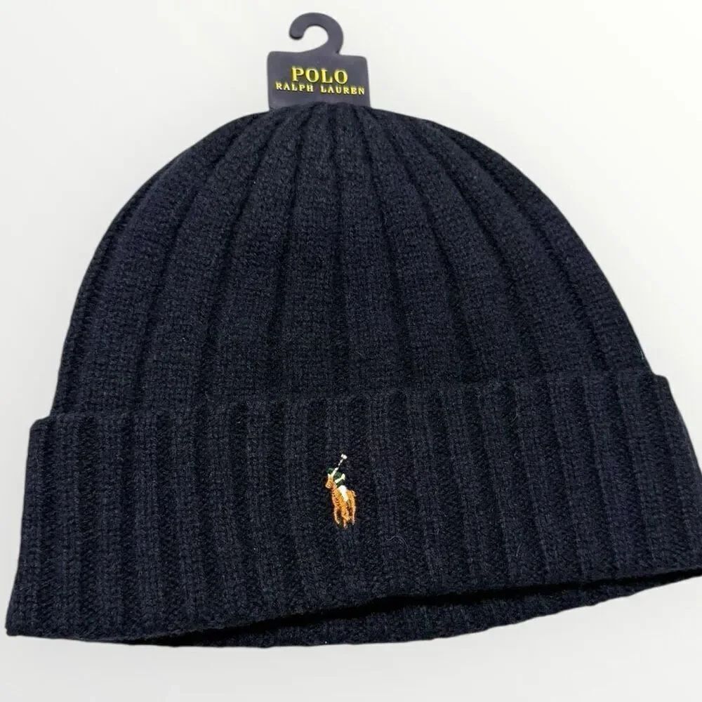 Polo Ralph Lauren Mens Signature Merino Wool Cuffed Beanie Blue One Size (a) New
